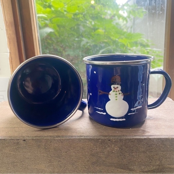 The GOLDEN RABBIT II Denise S. Harvey Design Blue Snowman Metal Coffee Cups set - Picture 3 of 6